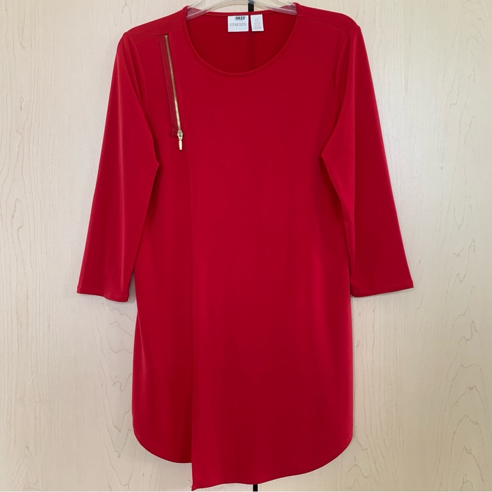 Chico's Women's 3/4 Sleeve Pullover‎ Zipper Tunic Blouse Red Size 0 (4/6-S)